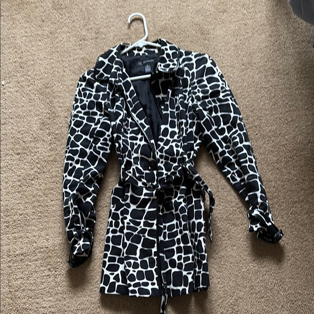 Zara Black and White Trench Coat with Geometric Pattern